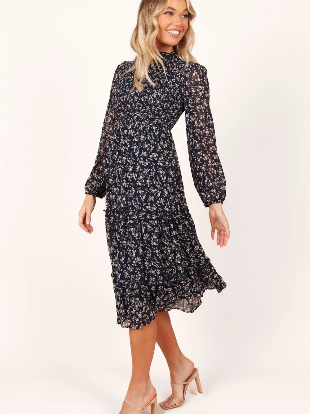 Petal & Pup Navy Floral Long-Sleeve Midi Dress